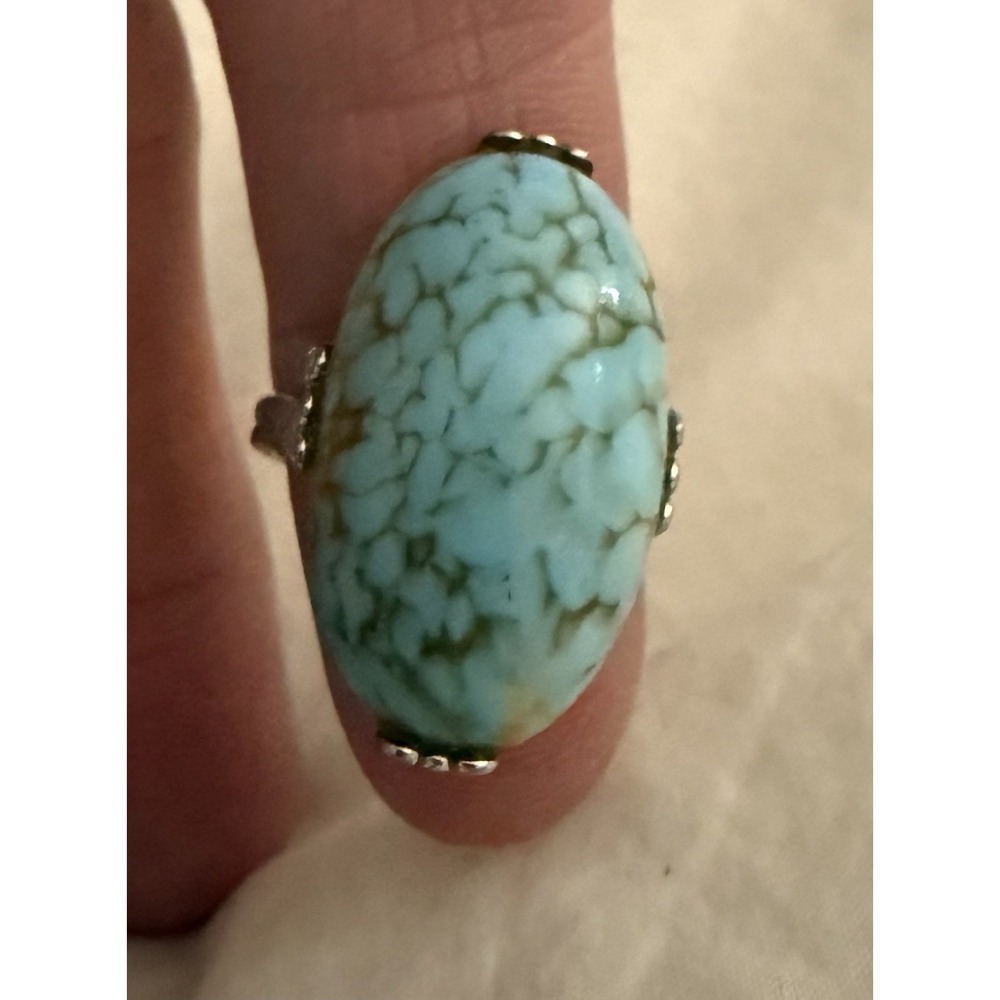 UNCAS 925 Sterling Silver Ring Art Deco Faux Turquoise Size 5.75 Bohemian Boho